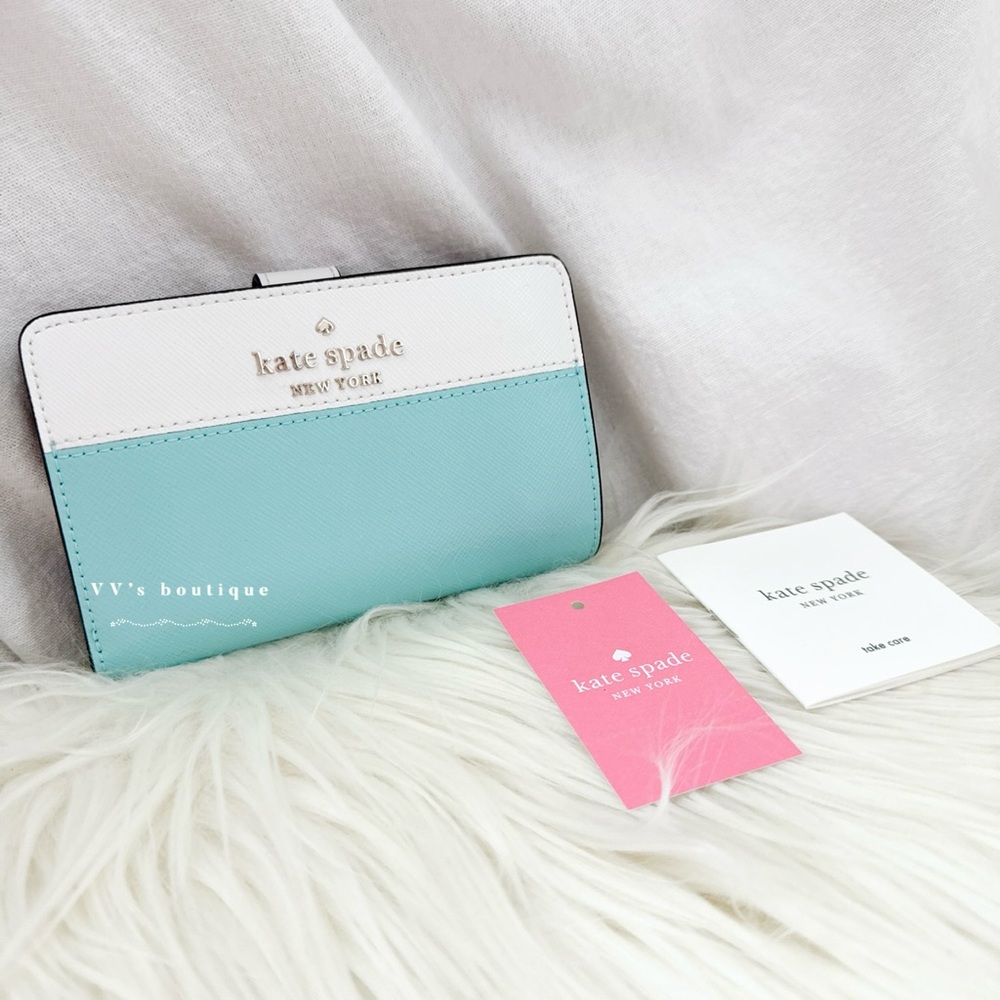 NWT Kate Spade Staci Medium Bifold Wallet Poolside Multi White Mint WLR00124